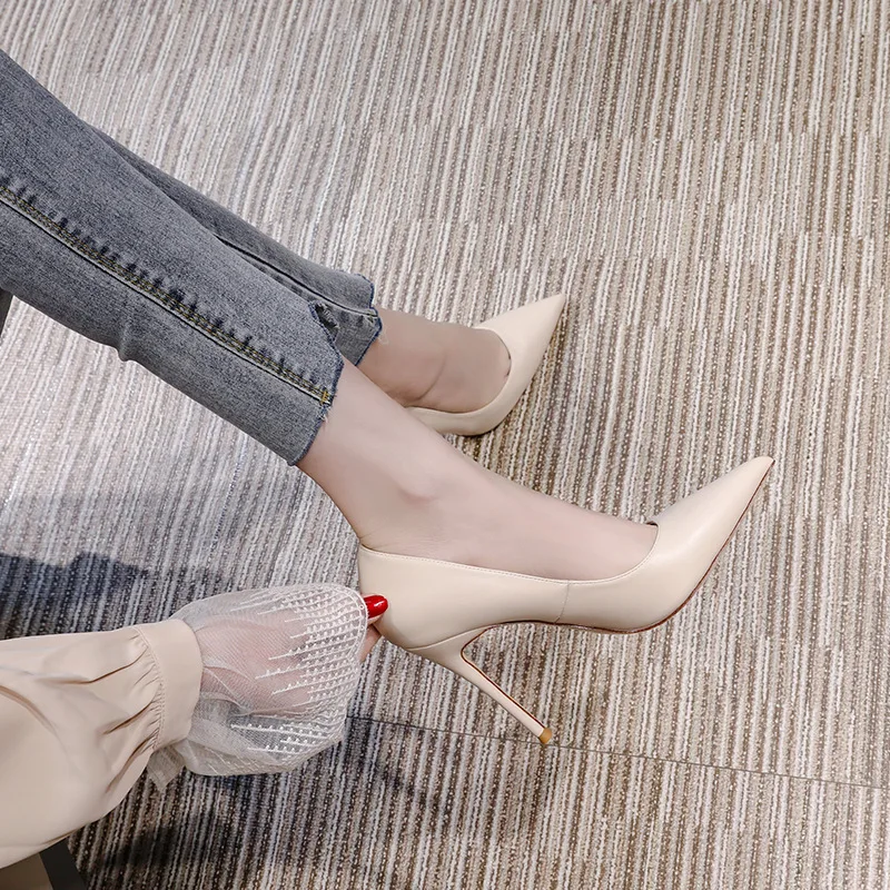 Women Formal Office Wear Shoes - Women Nude Satin Pointed Toe Stiletto