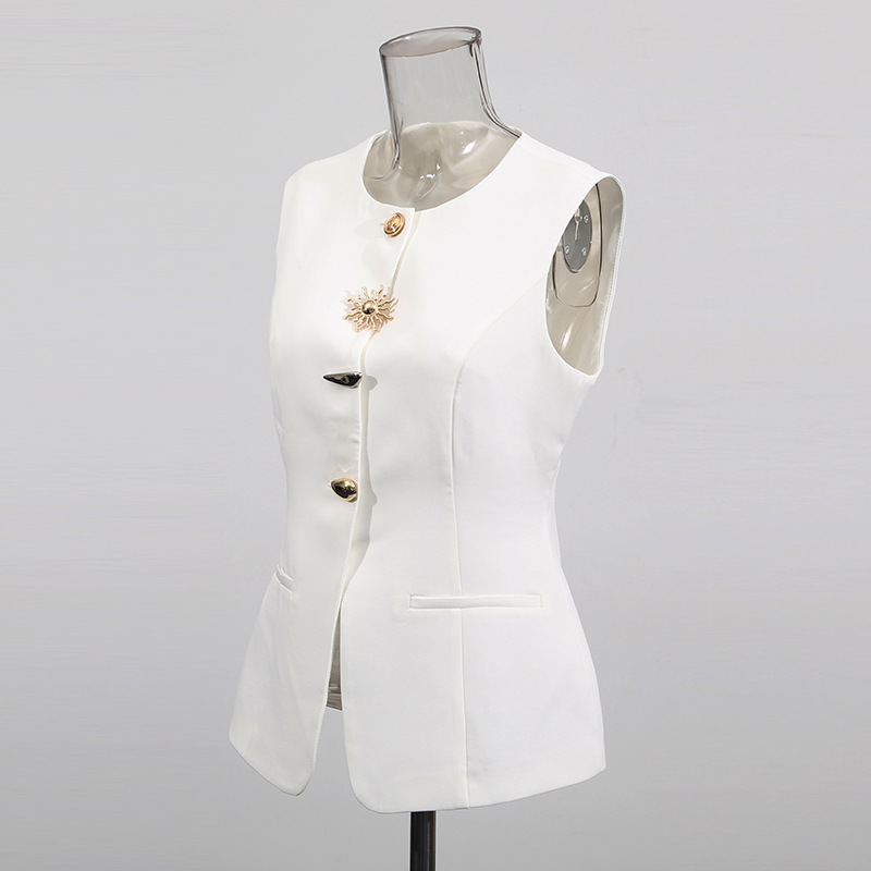 White O-neck Vest Golden Speci - đánh giá và giá Women Formal Wear Vest