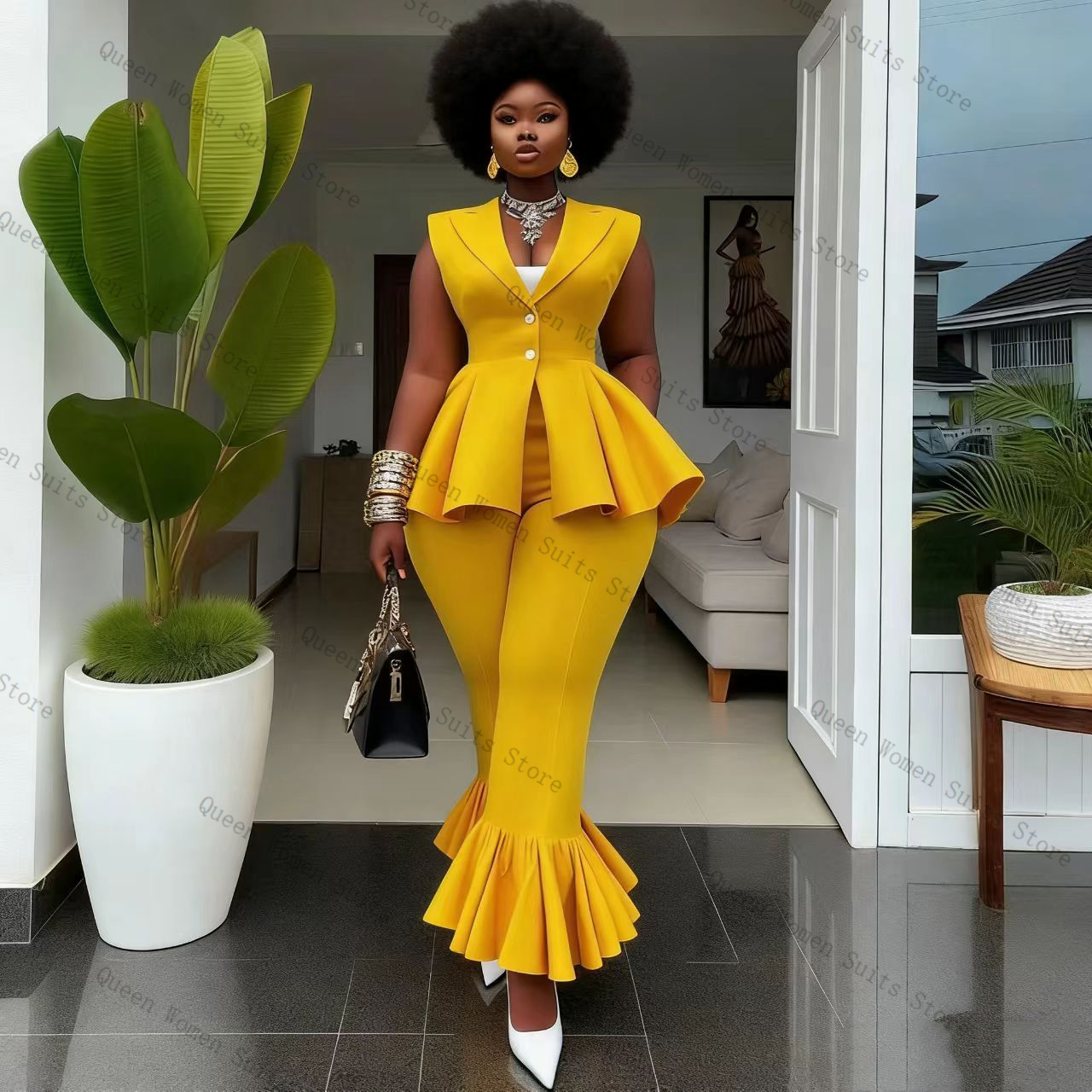 Yellow Women Suit Pants Set 2  - đánh giá và giá Women Formal Wear Vest