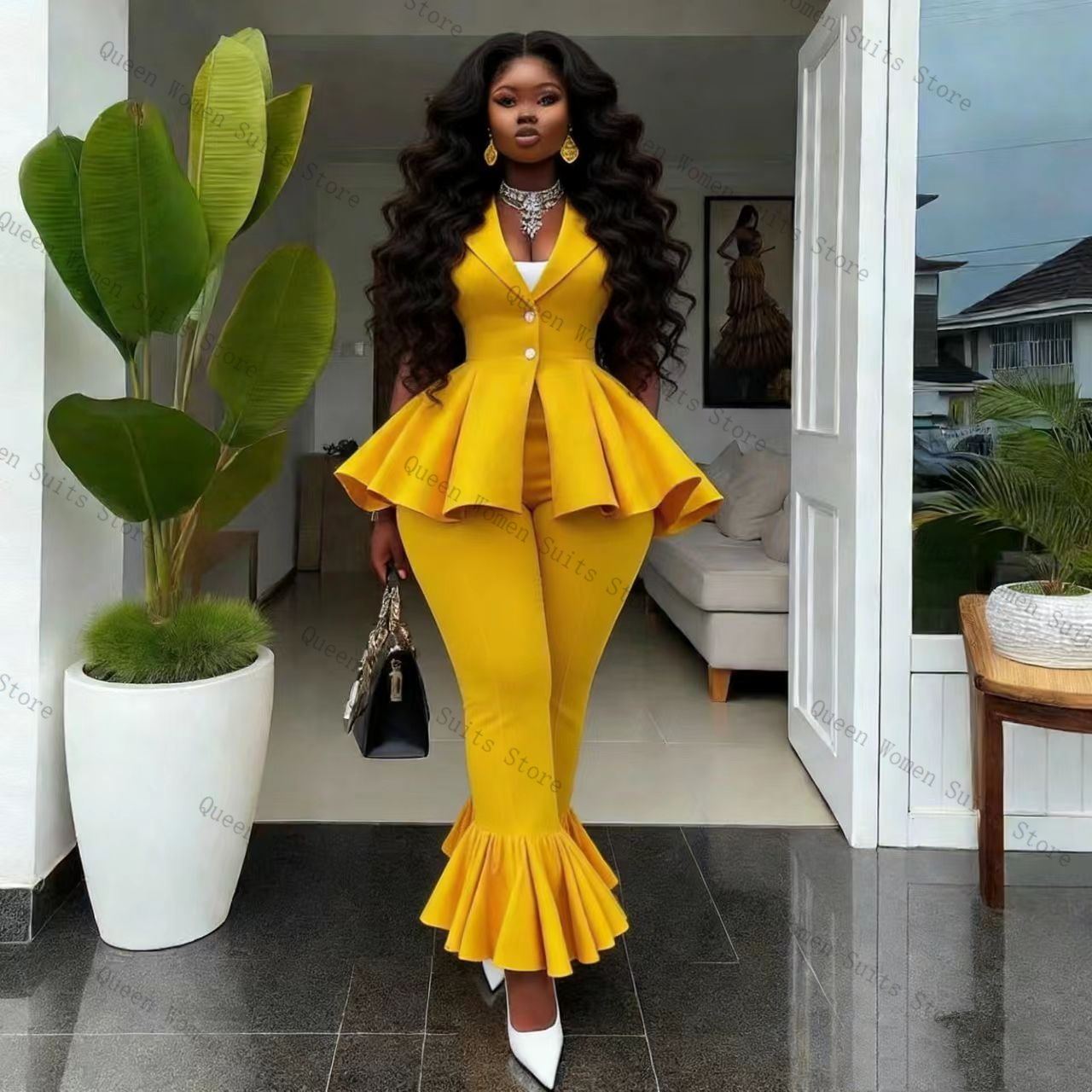 Yellow Women Suit Pants Set 2  - đánh giá và giá Women Formal Wear Vest