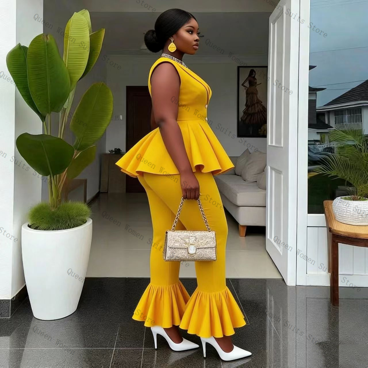 Yellow Women Suit Pants Set 2  - đánh giá và giá Women Formal Wear Vest
