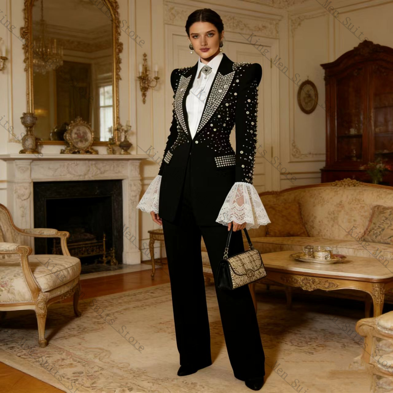 Crystals Black Women Suit Set  - đánh giá và giá Women Formal Wear Black